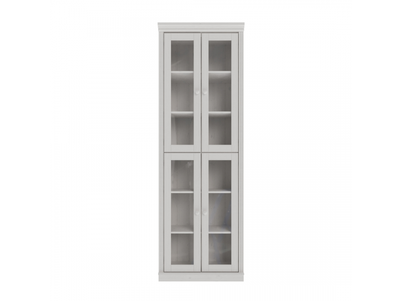 Estante Biblioteca 220 cm em Madeira Maciça com 4 Portas de Vidro com acabamento na cor branco lavado | Coleção Biblioteca